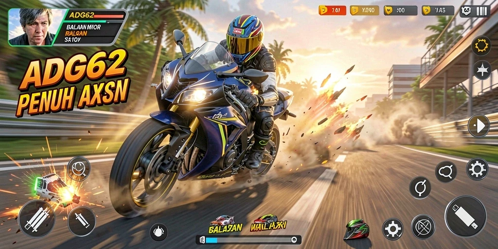 Tampilan gameplay ADG62 yang menegangkan dalam balapan motor.