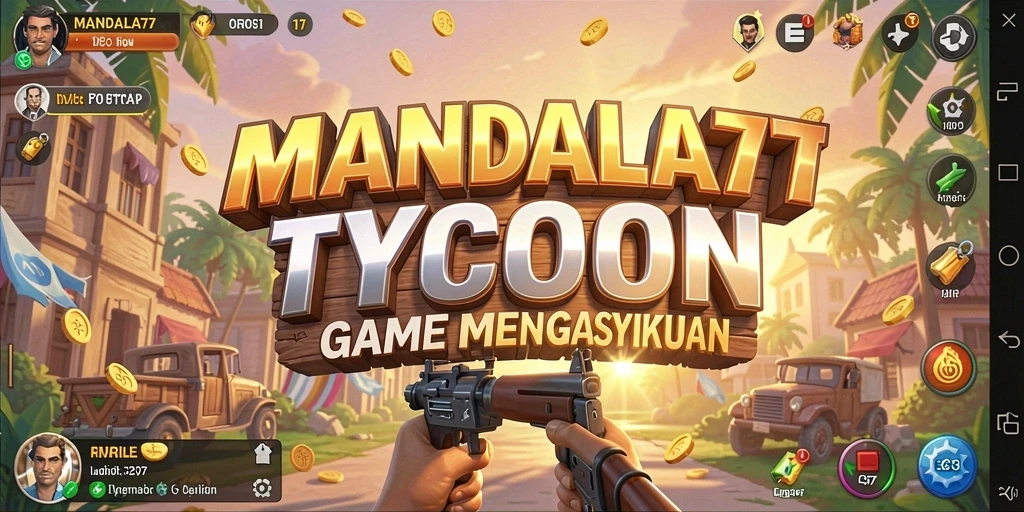 Screenshot gameplay MANDALA77 menampilkan dinamika manajemen bisnis yang seru.