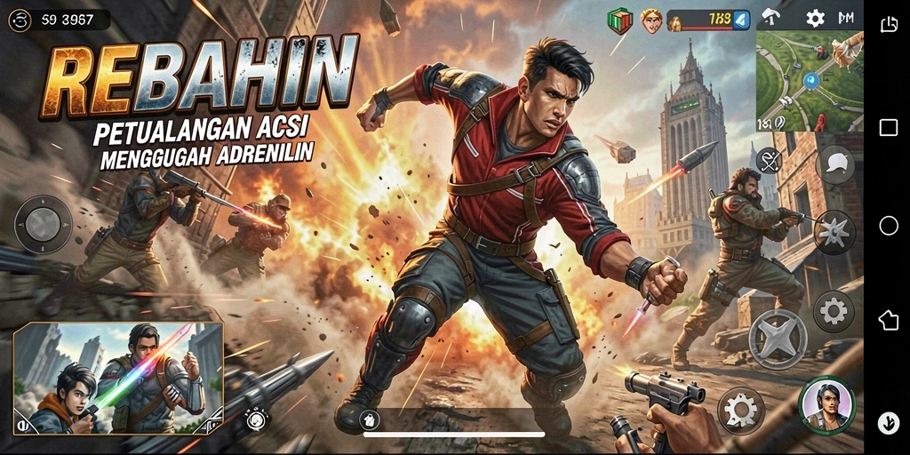 Tampilan gameplay seru di dalam REBAHIN yang penuh aksi.